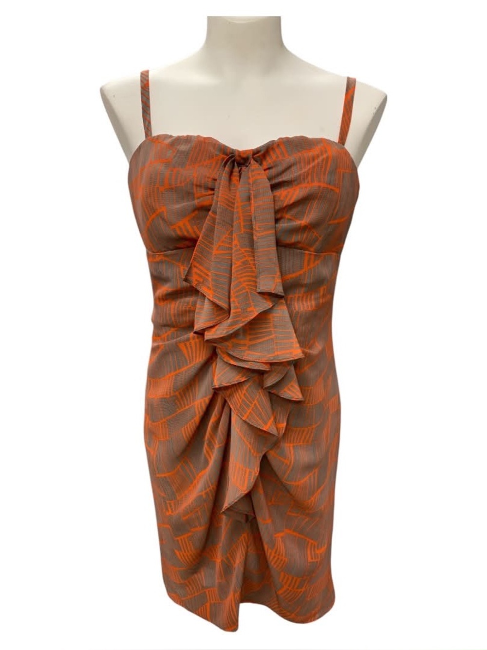 Gianni Bini Silk Orange and Brown Strapless Ruffle Sheath Dress Size M
